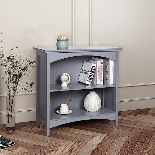 eHemco 2 Tier Bookcase with 2 Arched Supports, 29 Inches, Gray - color: Grey, size: 2 Tier