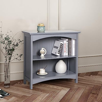 eHemco 2 Tier Bookcase with 2 Arched Supports, 29 Inches, Gray - color: Grey, size: 2 Tier