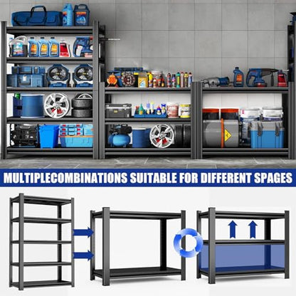 36" W Metal Shelves for Garage Storage, 16" D Garage Shelving Heavy Duty, 5 Tier Adjustable Steel Standing Shelf Units for Basement, Industrial, Shop, Pantry, Warehouse, Kitchen, Black - size: 5 Tier 35.4" W x 15.8" D x 71.2" H