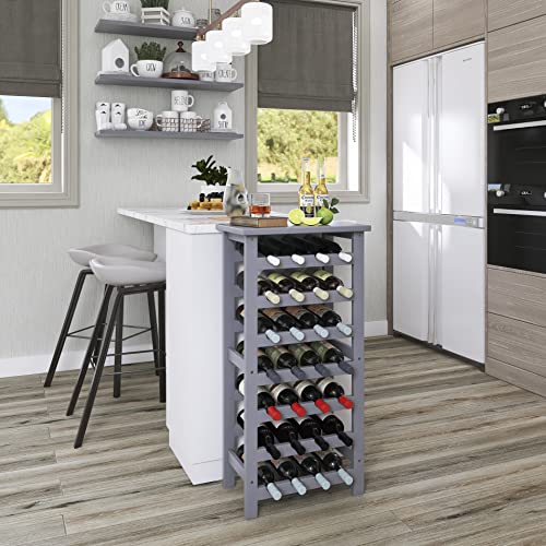 SMIBUY Bamboo Wine Rack, 28 Bottles Display Holder with Table Top, 7-Tier Free Standing Storage Shelves for Kitchen, Pantry, Cellar, Bar (Grey) - color: Grey