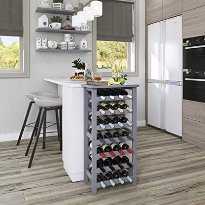 SMIBUY Bamboo Wine Rack, 28 Bottles Display Holder with Table Top, 7-Tier Free Standing Storage Shelves for Kitchen, Pantry, Cellar, Bar (Grey) - color: Grey