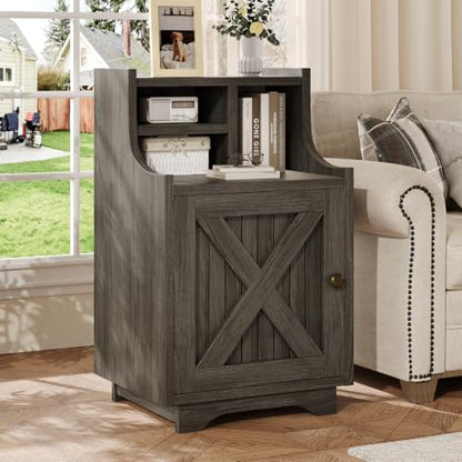 4ever2buy Grey Nightstand Set of 2, 30" Tall Night Stand with Hutch | Farmhouse Tall Bedside Table End Table for Bedroom Living Room Sofa Office, Storage Cabinet, Wash Grey - color: Wash Grey
