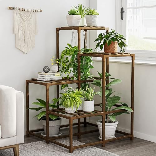 Bamworld Plant Stand Indoor Outdoor Corner Shelf Plant Holder 4-Pot Flower Stand Wood Plant Rack Indoor Multiple Plants Patio Balcony Garden Livingroom - size: 4-Pot Flower Stand Wood