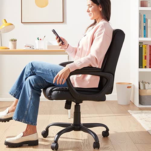 Amazon Basics Classic Puresoft PU Padded Mid-Back Office Desk Chair with Armrest, Easy Assembly, Sturdy Metal Base, Wheels, 275lb Support, 26"D x 23.75"W x 42"H, Black - color: Black
