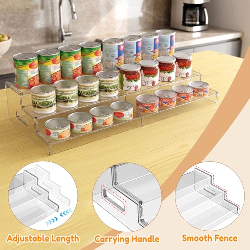 Expandable Can Organizer for Pantry, 3-Tier Adjustable Can Storage Holder | Soda Organizer Holds Up to 24 Cans, Acrylic Canned Food Organizer for Pantry, Cabinet, Countertop, Kitchen