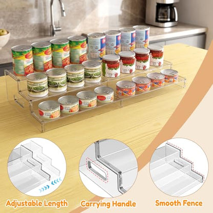 Expandable Can Organizer for Pantry, 3-Tier Adjustable Can Storage Holder | Soda Organizer Holds Up to 24 Cans, Acrylic Canned Food Organizer for Pantry, Cabinet, Countertop, Kitchen