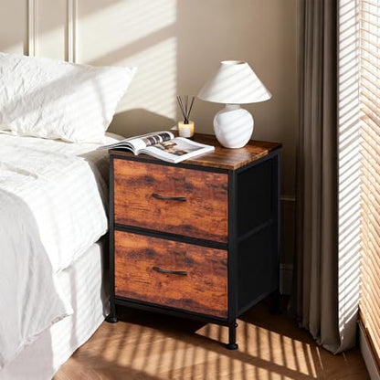 Nightstand with 2 Drawers, Beside End Table with Wooden Top, Fabric Small Dresser Night Stand for Bedroom, Small Space Side Table, Entryway, Closet, College Dorm - color: Brown