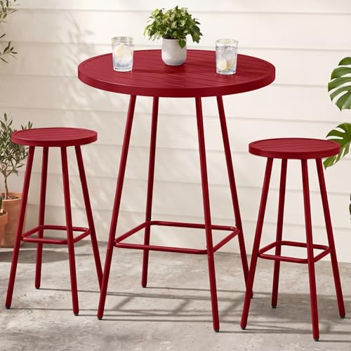 Best Choice Products 3-Piece Patio Dining Set, Bar Height, Outdoor Bistro Set, Outdoor Round Bar Table w/ 2 Bar Stools, Steel - Red - color: Red