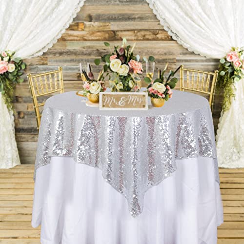 ShiDianYi 50''x50'' Square Silver Sequin Tablecloth Select Your Color & Size Can Be Available ! Sequin Overlays, Runners, Gatsby Wedding, Glam Wedding Decor, Vintage Weddings - color: Silver, size: 50" x 50" (Square)