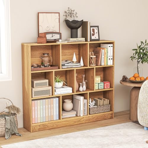Giantex 10 Cube Bookcase, 4-Tier Freestanding Bookshelf w/ 10 Open Compartments, 2 Anti-Tipping Kits, Modern Display Cabinet, 41" Wood Cubby Storage Organizer for Living Room, Bedroom, Natural - color: Natural, size: 47.5" x 9.5" x 41"