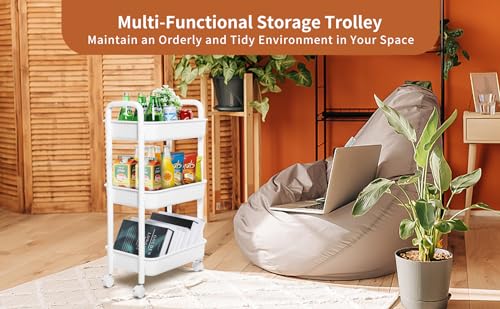 YSSOA Rolling Storage Cart, 3 Tier Slim Mobile Shelving Unit 360° Rotating Wheel Lockable Utility Cart, Ideal for Office, Kitchen, Bathroom, Laundry and Narrow Spaces, White - size: 3-Tier 11"Dx16"Wx30"H
