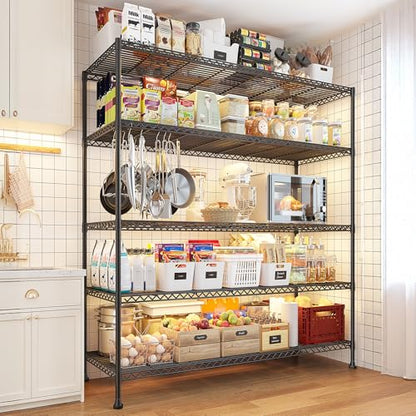REIBII 45.5''W Storage Shelves Wire Shelving, 5 Tier Pantry Shelves for Storage Rack, Adjustable Metal Shelving for Pantry Kitchen Steel Shelving, 45.5" W x 71" H x 17.7" D - size: 45.5"W×71"H×17.7"D
