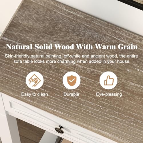 Kinpaw Narrow Console Table with Storage- White Entryway Table, Small Sofa Table with Drawer & Storage Shelf for Entryway, Hallway, Foyer, Behind Couch, Living Room Furniture, Wood - color: White-2 Drawers