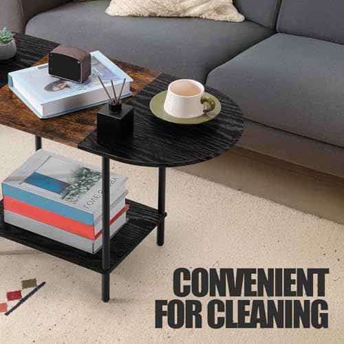 Coffee Tables for Living Room,Mid Century Small Oval Center Table with 2-Tier Storage Shelf and Wood Tabletop,Farmhouse Narrow Cocktail Tea Table for Small Space,Apartment,Black Brown - color: Black Brown