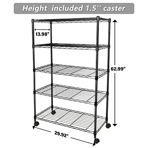 Simple Deluxe Heavy Duty 5-Shelf Storage Shelving Unit, 1250lbs Loading Capacity, 29.92" D x 13.98" W x 61.09" H, Black - color: Black, size: 5-Tier