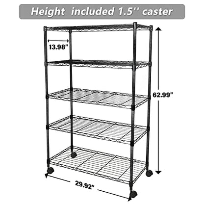 Simple Deluxe Heavy Duty 5-Shelf Storage Shelving Unit, 1250lbs Loading Capacity, 29.92" D x 13.98" W x 61.09" H, Black - color: Black, size: 5-Tier