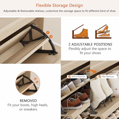 Garvee Shoe Cabinet with 3 Flip Drawers, Modern Narrow Shoe Storage Cabinet Organizer with Adjustable Shelf, 46" Tall Hidden Freestanding Shoe Rack Cabinet for Entryway, Hallway, Natural Oak - color: Natural Oak