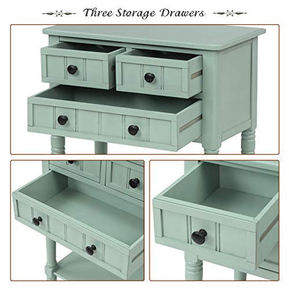 Knocbel Slim Antique Entry Console Table with Drawers & Bottom Open Shelf, Solid Wood Sofa Couch Table for Entryway Hallway Living Room (Mint Green) - color: Mint Green