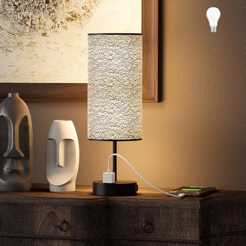 YIDPU Table Lamp for Bedroom with Touch Control,Bedside Lamp with USB C+A Charging Ports& AC Outlets, Adjustable 3color LED Light for Home Decor/Nightstand/Bedroom/Office,Included Bulb - color: Black, size: 1PCS