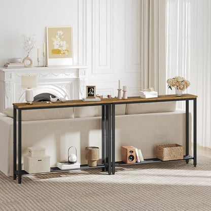 YATINEY Narrow Console Table, 2-Tier Small Sofa Table, 39.4" Thin Entryway Behind Couch Table with Shelves, Industrial Hallway Table, for Living Room, Foyer, Rustic Brown and Black CT25BR - color: Rustic Brown + Black, size: 39.4"D x 29.5"W x 7.9"H