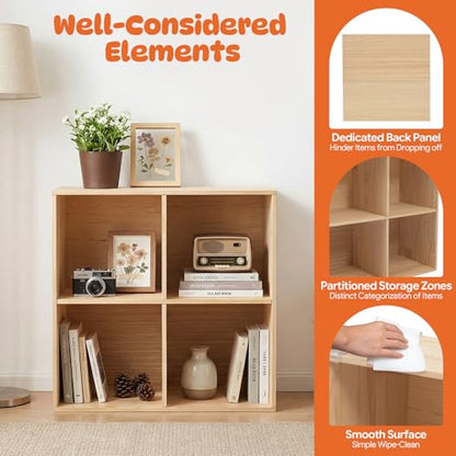 4 Cube Solid Wood Bookcase, Wooden Bookshelf Modern Floor Standing Storage Shelf for Living Room Bedroom Office, 11.8 * 11.8 * 11.8in Cubes with 55lbs Capacity, Easy Assembly - size: 4 Cube A