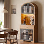 Tall Arched Pantry Cabinet, Kitchen Pantry Cabinet with Drawer and Charging Station, Tall Coffee Bar Cabinet with Storage, Dining Room Kitchen Hutch Storage Cabinet - color: Natural