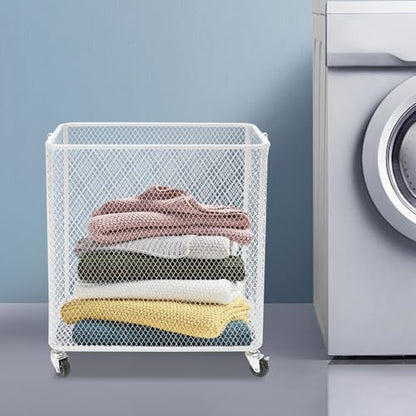 Wire Metal Rolling Laundry Basket On Wheels,Mesh Wire Laundry Basket Storage Cart for Bathroom Bedroom Dirty Clothes Storage (H) - size: H