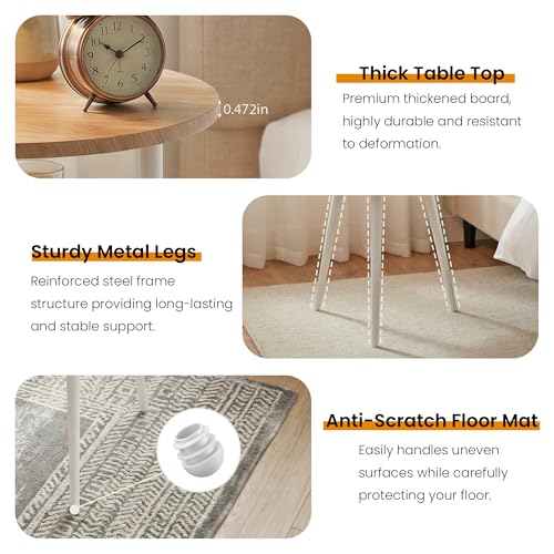 Small End Table for Living Room, 2-Tier Round Side Table with Metal Leg,Compact Sofa Circle Bedside Table Nightstand with Storage, Accent Table for Bedroom, Natural Wood - color: Oak and White