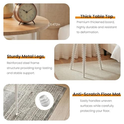 Small End Table for Living Room, 2-Tier Round Side Table with Metal Leg,Compact Sofa Circle Bedside Table Nightstand with Storage, Accent Table for Bedroom, Natural Wood - color: Oak and White