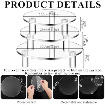Lineshading 3 Pcs Round Acrylic Display Riser Clear Round Stands Clear Pedestal Riser Board for Cake Plant Dessert Jewelry Collectible Cupcake Figure Wedding Birthday Party Decor(8'',10'',12'') - size: 8'',10'',12'', style: Round