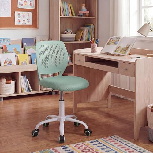 Costzon Kids Desk Chair, Armless Height Adjustable Kids Computer Chair w/Elastic Sponge Filling, Ergonomic Backrest & Stable 5-Point Wheels, Children Rolling Swivel Chair for Studyroom (Sage) - color: Sage