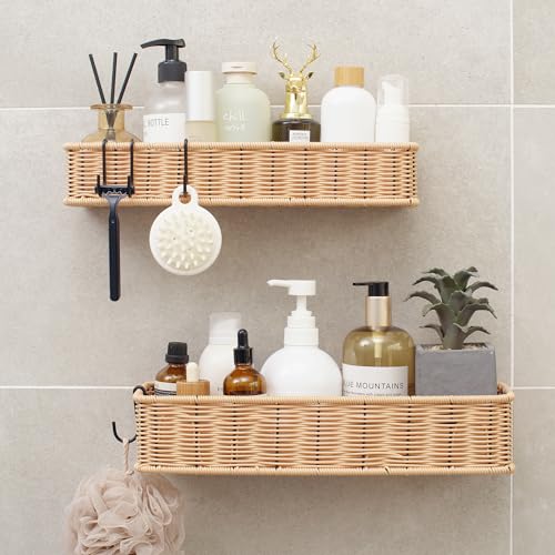 GRANNY SAYS Shower Caddy Hanging, Shower Shelf for Inside Showers, 2 Pack | Waterproof Bathroom Shelves for Showers, Shower Shelves for Organization and Storage, Wicker Adhesive Shelf, Natural - color: Natural, size: Rectangular