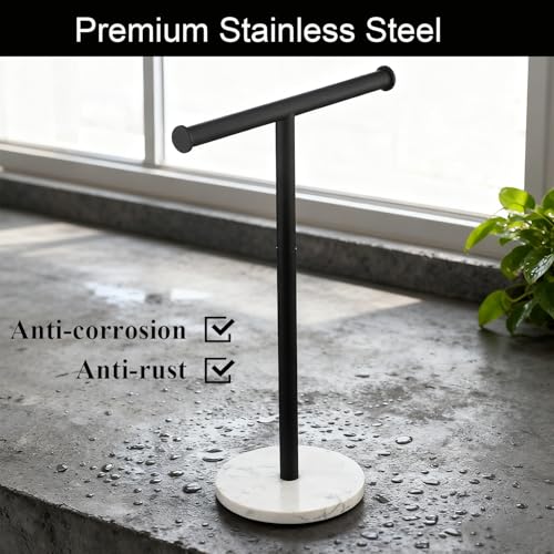 Hand Towel Holder, NEWRAIN Countertop Hand Towel Holder Stand, Stainless Steel Free Standing Hand Towel Rack with Heavy Marble Base, for Bathroom Kitchen & Counter top, Matte Black - color: Matte Black, style: 1-Tier