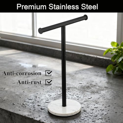 Hand Towel Holder, NEWRAIN Countertop Hand Towel Holder Stand, Stainless Steel Free Standing Hand Towel Rack with Heavy Marble Base, for Bathroom Kitchen & Counter top, Matte Black - color: Matte Black, style: 1-Tier
