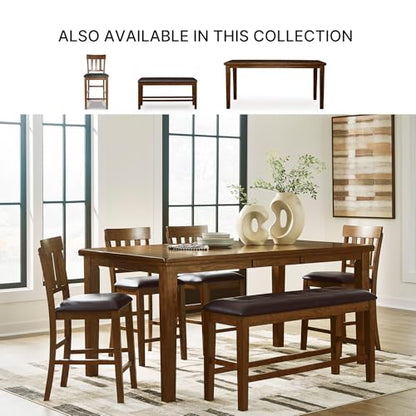 Signature Design by Ashley Upholstered Counter Height Dining Bench, Brown | Space-saving 50-in backless solid wood frame, Plush combination of leather and faux leather cushion, Ralene Series - color: Medium Brown, style: Counter Height Bench