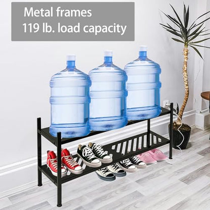 Shoe Rack - Metal Shoe Organizer 2 Tier Shoes Shelf Storage, 35 Inches Stackable Long Show Stand Holder for Closet, Entryway, Garage, Floor, Door Entrance, Black - size: 2 Tier