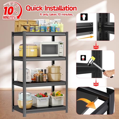 4 Tier Kitchen Storage Shelf, Kitchen Organizers Space Saving All Steel Freestanding Rack, Heavy Duty Metal Shelving Unit, Adjustable Open Shelf for Pantry Organizers and Storage. 54"H×23.6"W×13.8"D - size: 4 Tier 54"H×23.6"W×13.8"D