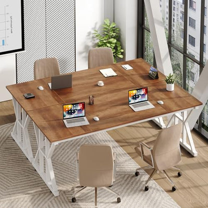 TVU Computer Desk, 63 inch Large Office Desk, Study Writing Table with Thicken Frame, Gaming Desk, Modern Simple Desk for Home Office, Brown - color: Brown, size: 63inch