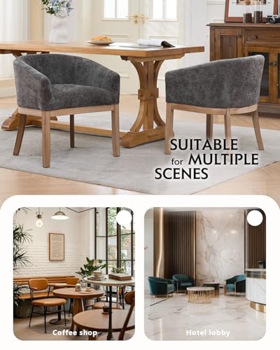 Barrel Dining Chair with Arms Set of 2, Upholstered Chenille Armchair, Curved Back Mid-Century Accent Chair with Solid Wood Legs, Kitchen Dining Room, Breakfast Nook,Home Office,Gray - color: Grey