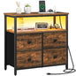 Yoobure Night Stand with Charge Station, Nightstand with 4 Drawers Bedside Table, LED Dresser with Storage Shelf, Night Stands for Bedroom, Side Table 3-Tier Wood End Table for Home Rustic Brown - color: Rustic Brown