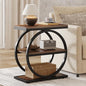 Tribesigns End Table, Narrow End Table with 3 Storage Shelves, Wood Side Table with Black Metal Frames, Industrial Small Sofa Side Table for Living Room, Slim Nightstand and Bedside Table for Bedroom - color: Brown