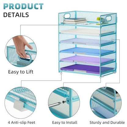 Marbrasse 2 Pack Desk Organizer with Handle, 6 Tier Paper Letter Tray, Mesh Desk File Organizer for Office, School and Home - Blue - color: 2 Pack - Blue