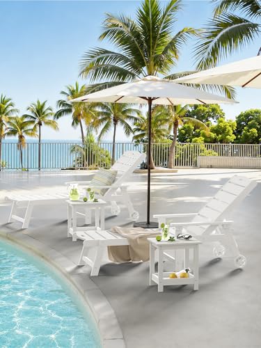 LUE BONA Small Outdoor Side Table, 2-Tier HDPE with Rail, White | Outdoor End Table with Rail for Patio, Deck, Poolside, Weather Resistant HDPE, Low Maintenance, Easy to Clean - color: White