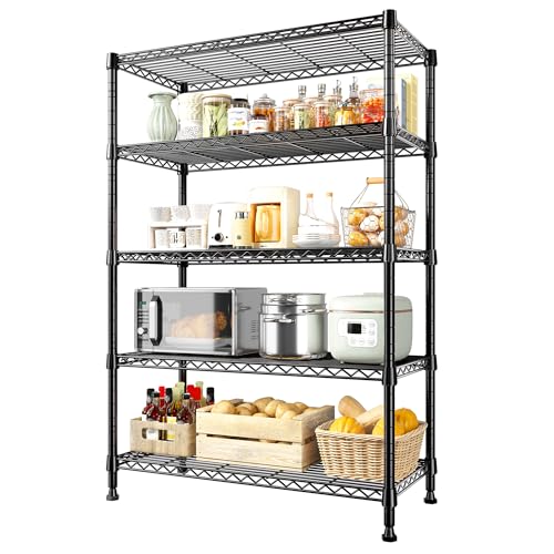REIBII 31.5" W 5-Tier Storage Shelves, 1000 lbs, Adjustable, for Pantry | Split into multiple shelves, Leveling feet+anti-tip, Rust-proof, 15.7"Dx71"H, Tool-free assembly, For garage, kitchen,pantry - size: 5 Tier-15.7"D x 31.5"W x 71"H
