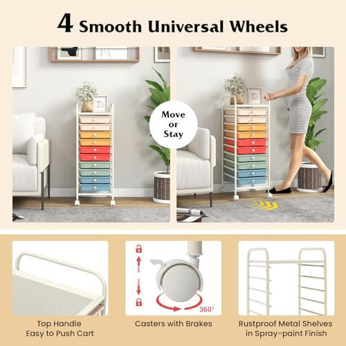 DREAMADE Rolling Cart With Storage Drawers, Utility Cart With Removable Plastic Drawers, Lockable Wheels for Classroom Organization, Art Supplies, Office, Scrapbook (10 Drawers, Macaron) - color: Macaron, style: 10 Drawers