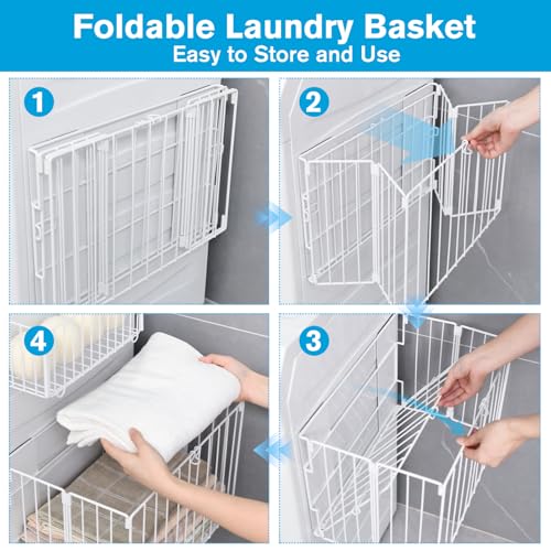 Magnetic Collapsible Laundry Basket, Foldable Metal Laundry Hamper for Washing Machine Side, Space Saving Pop Up Hamper, Laundry Room Organization and Storage (White) - color: White