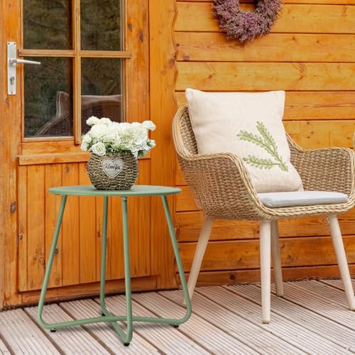 danpinera Outdoor Side Tables with Flower Cut Outs, Weather Resistant Steel Patio Side Table, Small Round Outdoor End Table Metal Side Table for Patio Yard Balcony Garden Green - color: Green