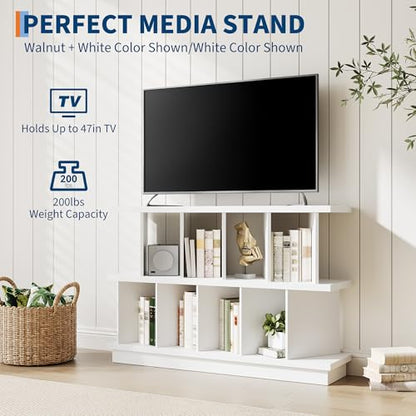 GAOMON 8 Cube Low Bookshelf Bookcase - Wooden TV Stand Cabinets with Removable Back Panels, Modern Home Display Storage Rack for Living Room, Bedroom, Entrance - White - color: White