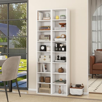 Panana 8 Tier Storage Shelf Bookcase, Slim Organizer Shelves Cabinet Tall Narrow Media Tower Rack Display Bookshelf for Home Office (White) - color: White