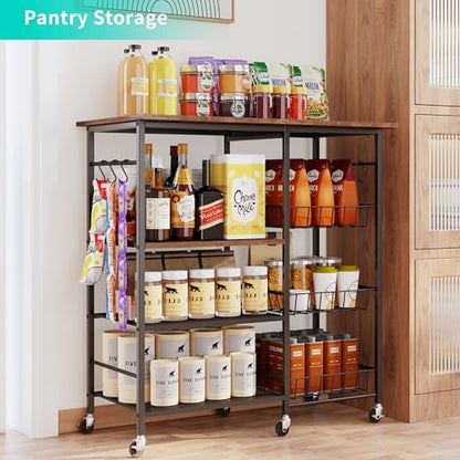 HapiRm Rolling Kitchen Microwave Cart - 4 Tier Microwave Table Stand with Pull-Out Baskets, Coffee Bar Baker's Rack with Wheels Rolling Storage Cart Organizer Shelf for Living Room Office, Balcony - color: Brown-xl